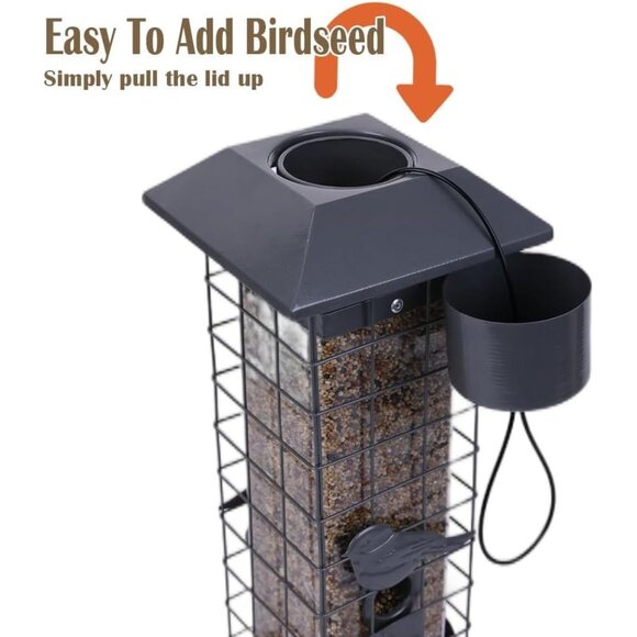 Squirrel Proof Metal Wild Bird Feeder (3LB) 4 Ports for Outside Hanging (Gray) - Picture 4 of 7